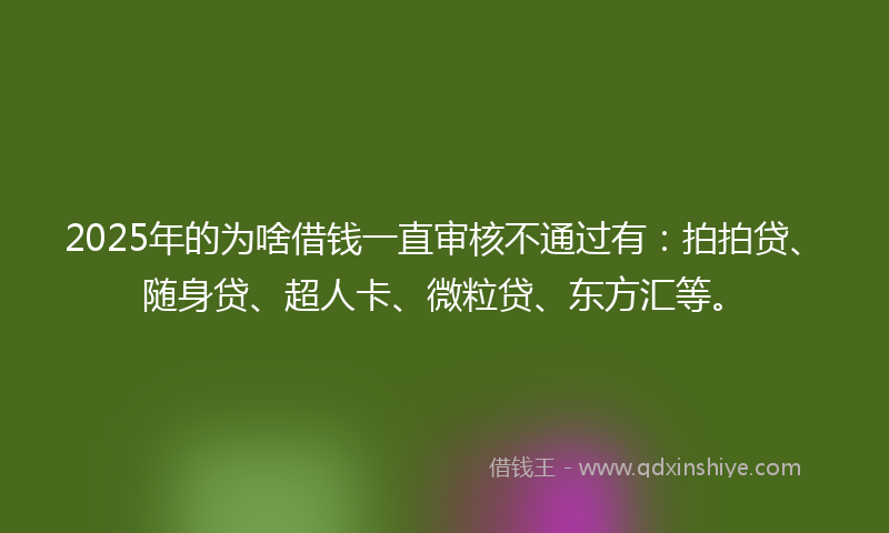 2025年的为啥借钱一直审核不通过有:拍拍贷、随身贷、超人卡、微粒贷、东方汇等。