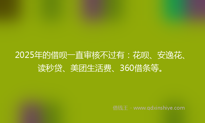 2025年的借呗一直审核不过有：花呗、安逸花、读秒贷、美团生活费、360借条等。