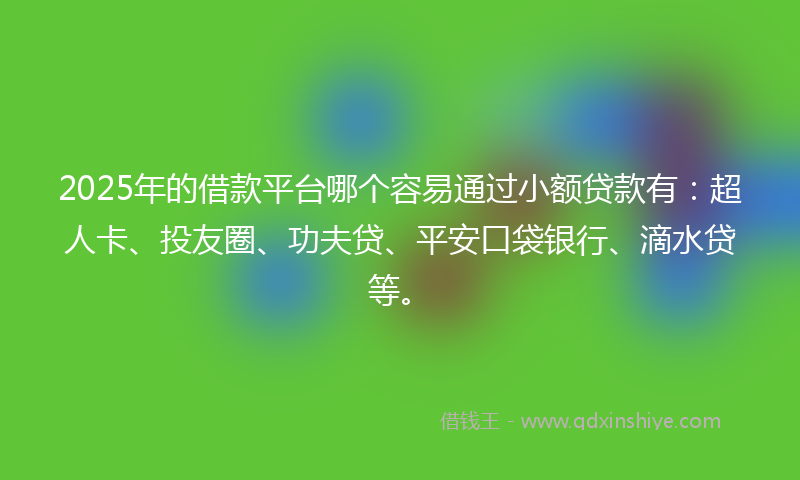 2025年的借款平台哪个容易通过小额贷款有：超人卡、投友圈、功夫贷、平安口袋银行、滴水贷等。