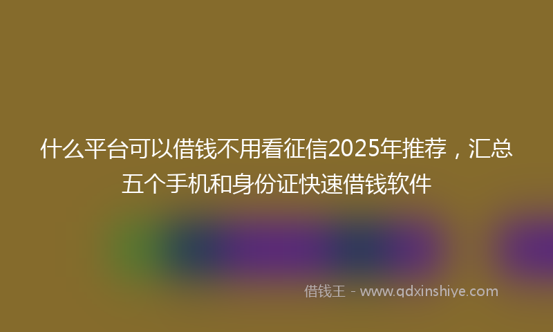 什么平台可以借钱不用看征信2025年推荐，汇总五个手机和身份证快速借钱软件