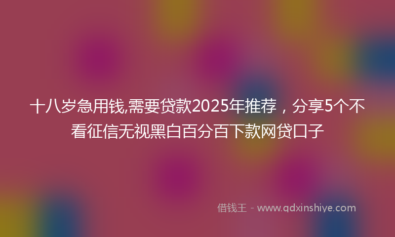 十八岁急用钱,需要贷款2025年推荐，分享5个不看征信无视黑白百分百下款网贷口子