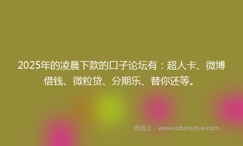 2025年的凌晨下款的口子论坛有：超人卡、微博借钱、微粒贷、分期乐、替你还等。