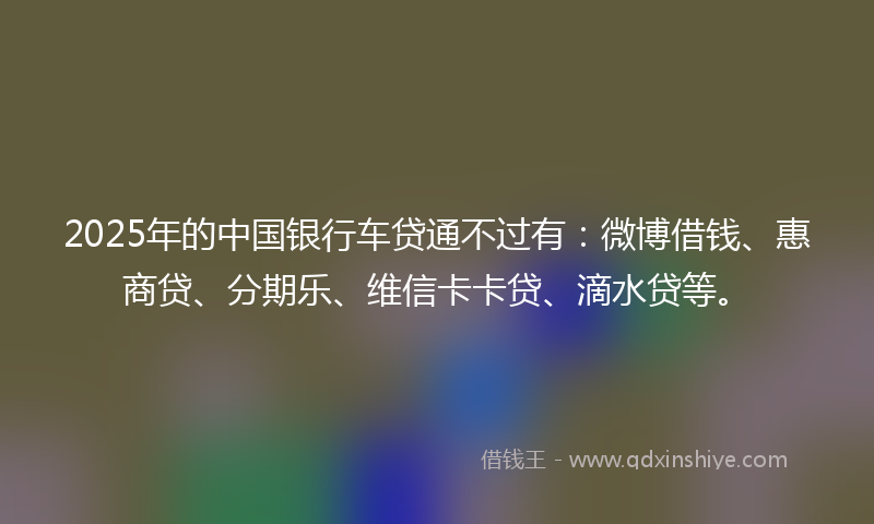 2025年的中国银行车贷通不过有：微博借钱、惠商贷、分期乐、维信卡卡贷、滴水贷等。