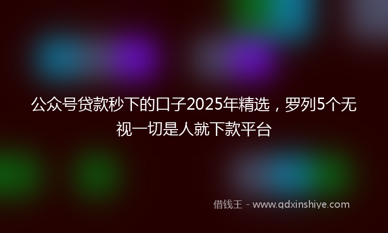 公众号贷款秒下的口子2025年精选，罗列5个无视一切是人就下款平台