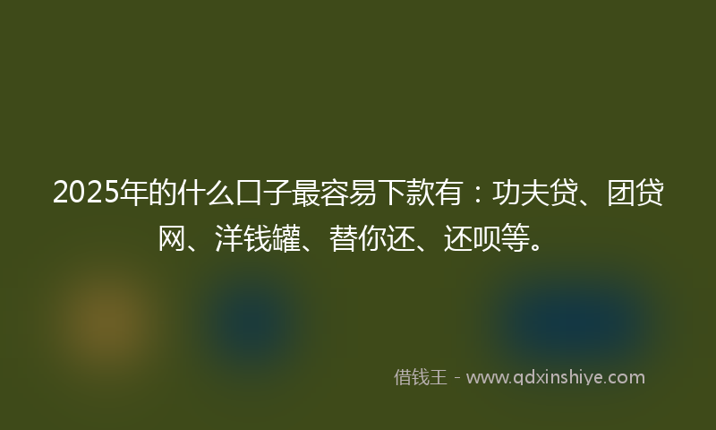 2025年的什么口子最容易下款有：功夫贷、团贷网、洋钱罐、替你还、还呗等。