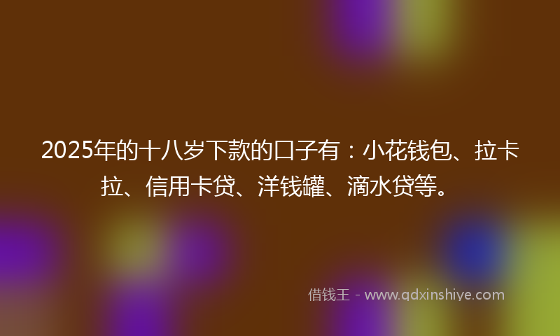 2025年的十八岁下款的口子有：小花钱包、拉卡拉、信用卡贷、洋钱罐、滴水贷等。