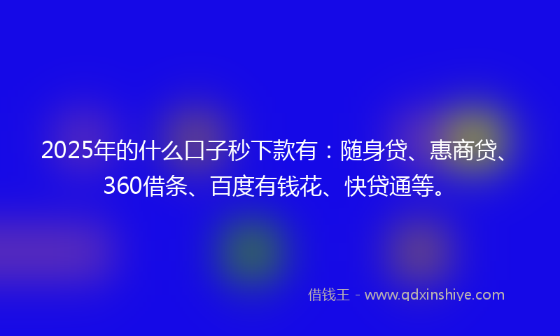2025年的什么口子秒下款有：随身贷、惠商贷、360借条、百度有钱花、快贷通等。