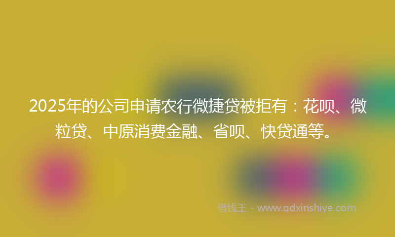 2025年的公司申请农行微捷贷被拒有：花呗、微粒贷、中原消费金融、省呗、快贷通等。