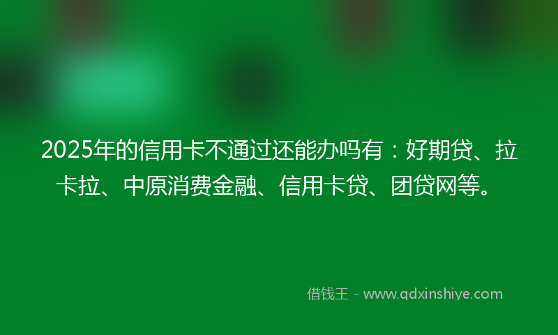 2025年的信用卡不通过还能办吗有：好期贷、拉卡拉、中原消费金融、信用卡贷、团贷网等。