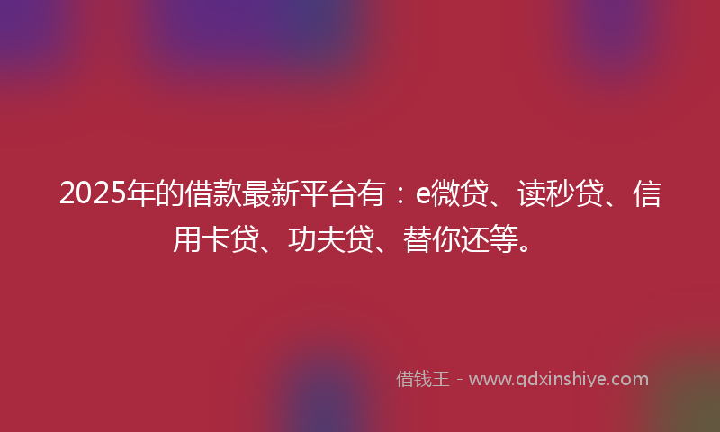 2025年的借款最新平台有：e微贷、读秒贷、信用卡贷、功夫贷、替你还等。
