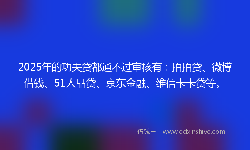 2025年的功夫贷都通不过审核有：拍拍贷、微博借钱、51人品贷、京东金融、维信卡卡贷等。