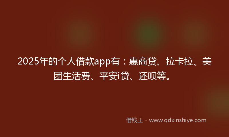 2025年的个人借款app有：惠商贷、拉卡拉、美团生活费、平安i贷、还呗等。