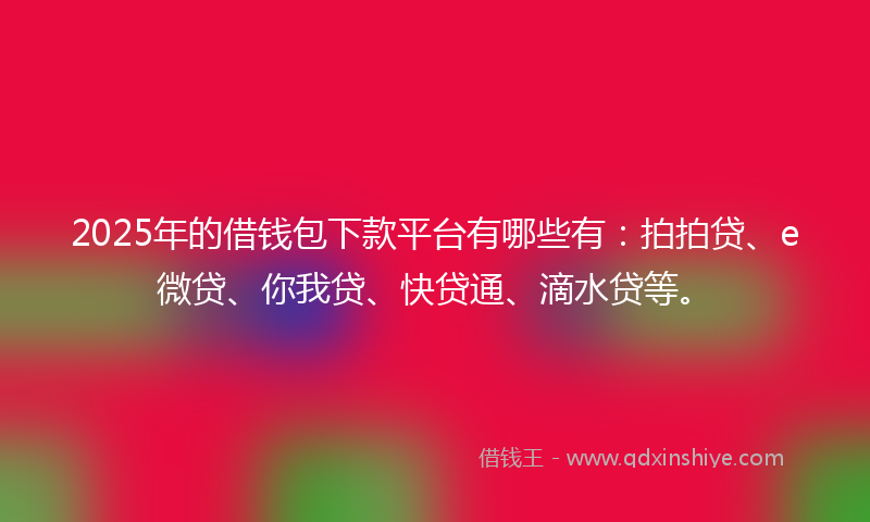 2025年的借钱包下款平台有哪些有：拍拍贷、e微贷、你我贷、快贷通、滴水贷等。