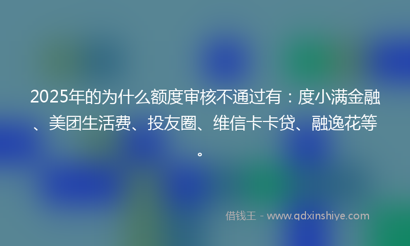 2025年的为什么额度审核不通过有：度小满金融、美团生活费、投友圈、维信卡卡贷、融逸花等。