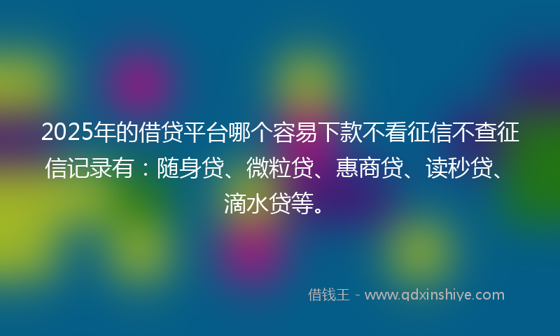 2025年的借贷平台哪个容易下款不看征信不查征信记录有：随身贷、微粒贷、惠商贷、读秒贷、滴水贷等。