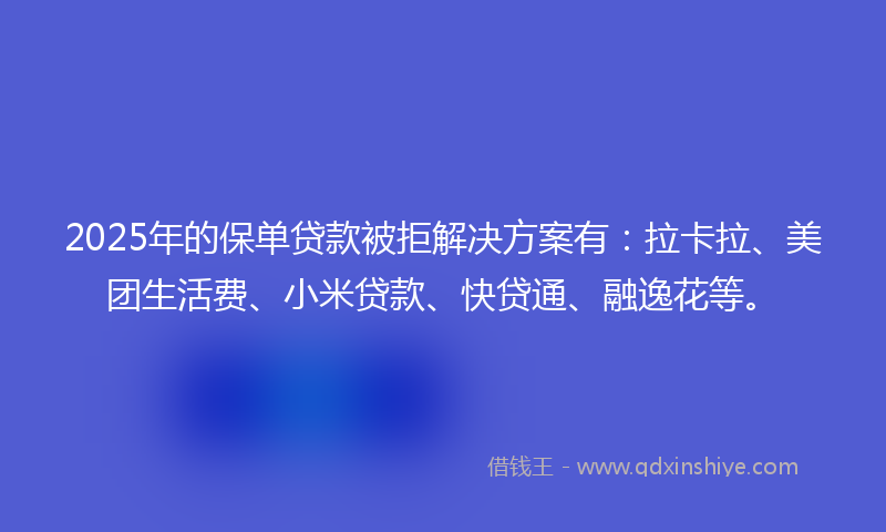 2025年的保单贷款被拒解决方案有：拉卡拉、美团生活费、小米贷款、快贷通、融逸花等。