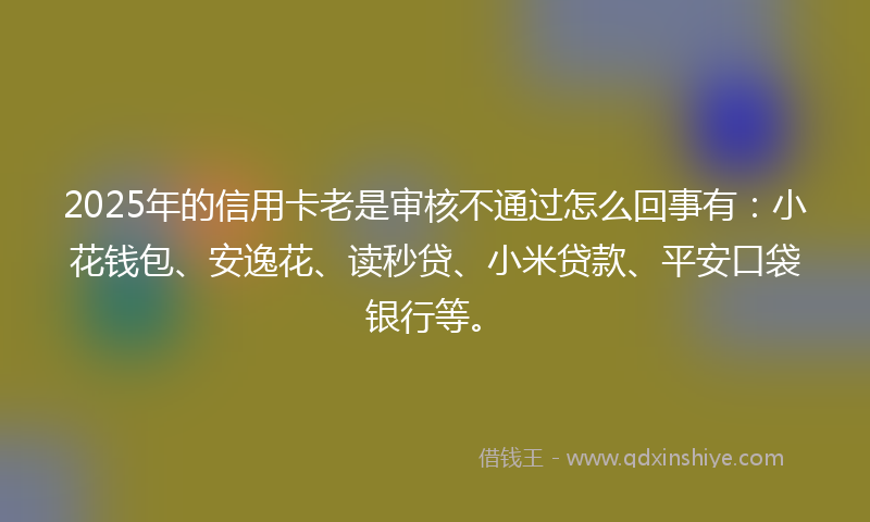 2025年的信用卡老是审核不通过怎么回事有：小花钱包、安逸花、读秒贷、小米贷款、平安口袋银行等。