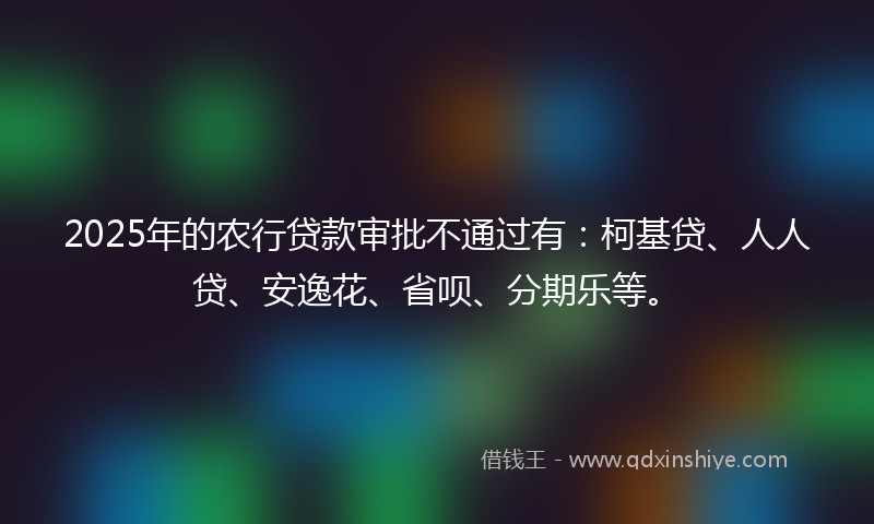 2025年的农行贷款审批不通过有：柯基贷、人人贷、安逸花、省呗、分期乐等。