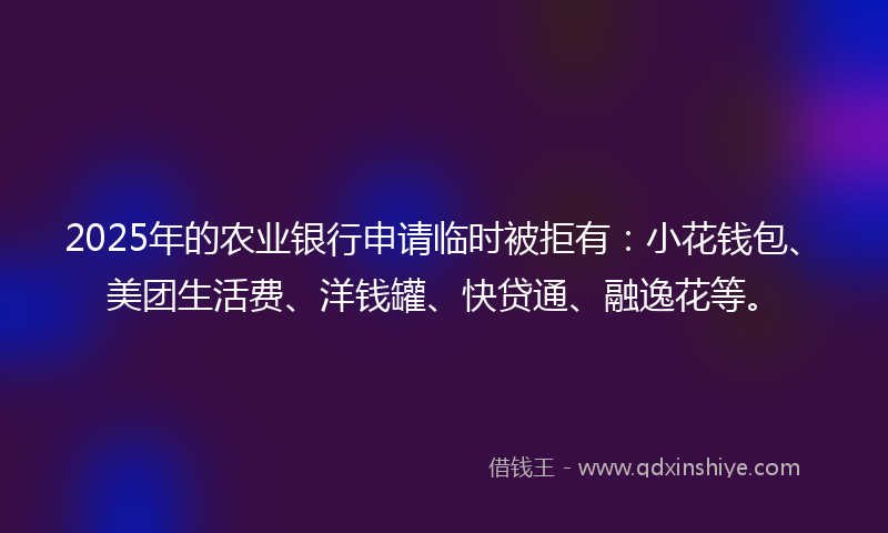 2025年的农业银行申请临时被拒有：小花钱包、美团生活费、洋钱罐、快贷通、融逸花等。