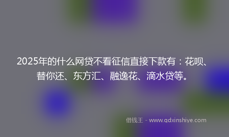 2025年的什么网贷不看征信直接下款有：花呗、替你还、东方汇、融逸花、滴水贷等。