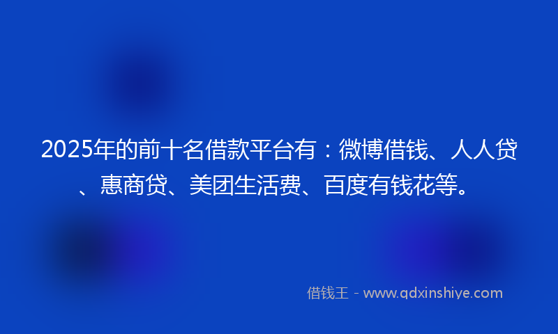 2025年的前十名借款平台有：微博借钱、人人贷、惠商贷、美团生活费、百度有钱花等。