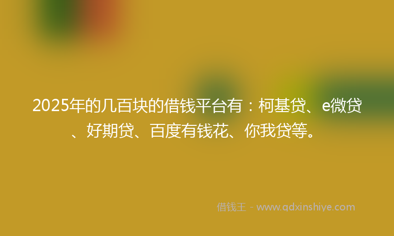 2025年的几百块的借钱平台有：柯基贷、e微贷、好期贷、百度有钱花、你我贷等。