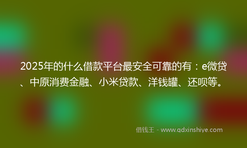 2025年的什么借款平台最安全可靠的有：e微贷、中原消费金融、小米贷款、洋钱罐、还呗等。