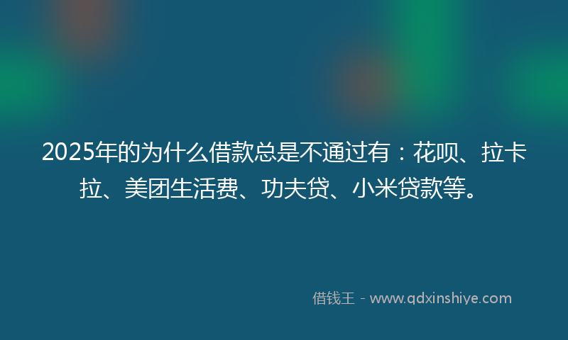 2025年的为什么借款总是不通过有：花呗、拉卡拉、美团生活费、功夫贷、小米贷款等。
