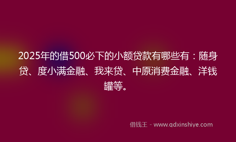 2025年的借500必下的小额贷款有哪些有：随身贷、度小满金融、我来贷、中原消费金融、洋钱罐等。