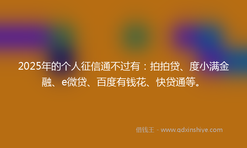 2025年的个人征信通不过有：拍拍贷、度小满金融、e微贷、百度有钱花、快贷通等。