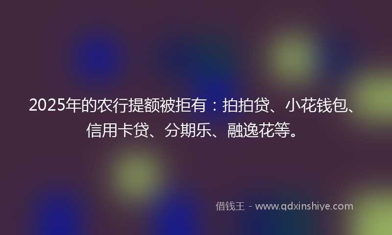 2025年的农行提额被拒有：拍拍贷、小花钱包、信用卡贷、分期乐、融逸花等。
