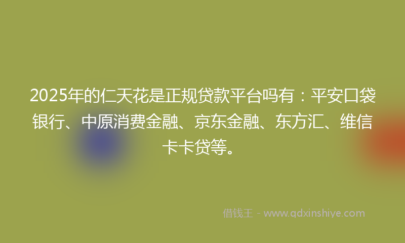 2025年的仁天花是正规贷款平台吗有：平安口袋银行、中原消费金融、京东金融、东方汇、维信卡卡贷等。