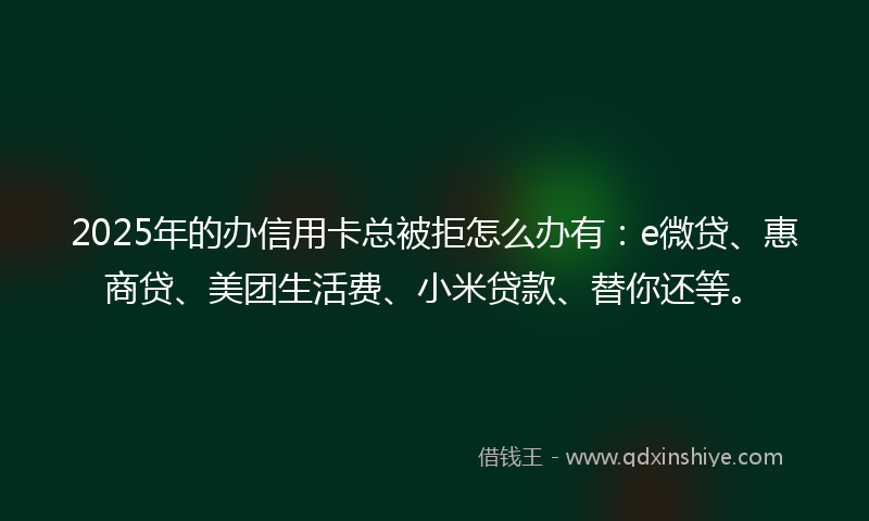2025年的办信用卡总被拒怎么办有：e微贷、惠商贷、美团生活费、小米贷款、替你还等。