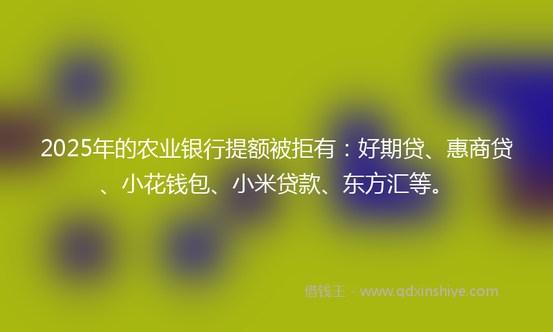 2025年的农业银行提额被拒有：好期贷、惠商贷、小花钱包、小米贷款、东方汇等。