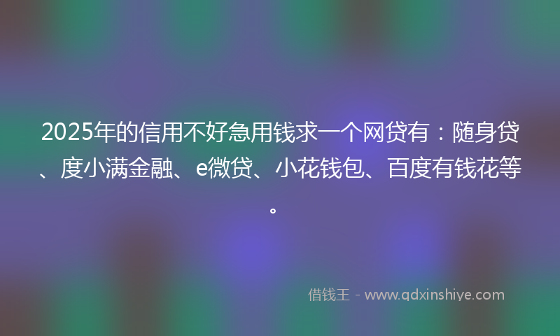 2025年的信用不好急用钱求一个网贷有：随身贷、度小满金融、e微贷、小花钱包、百度有钱花等。