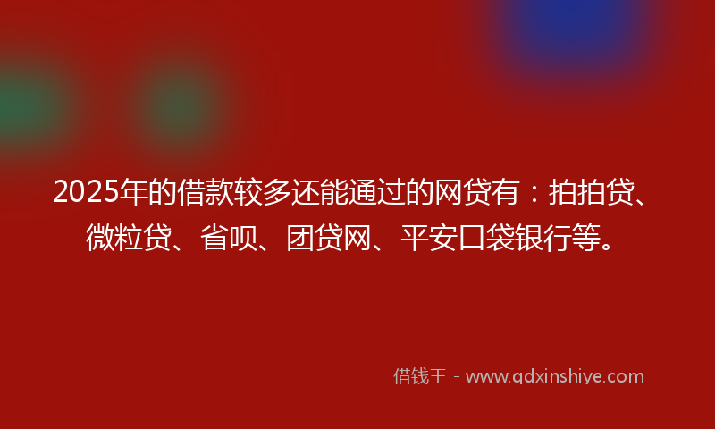 2025年的借款较多还能通过的网贷有：拍拍贷、微粒贷、省呗、团贷网、平安口袋银行等。