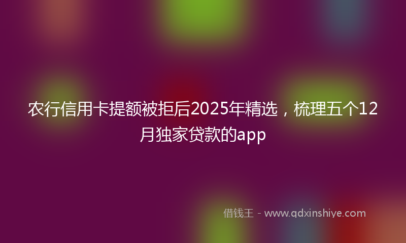 农行信用卡提额被拒后2025年精选，梳理五个12月独家贷款的app