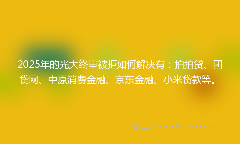 2025年的光大终审被拒如何解决有：拍拍贷、团贷网、中原消费金融、京东金融、小米贷款等。