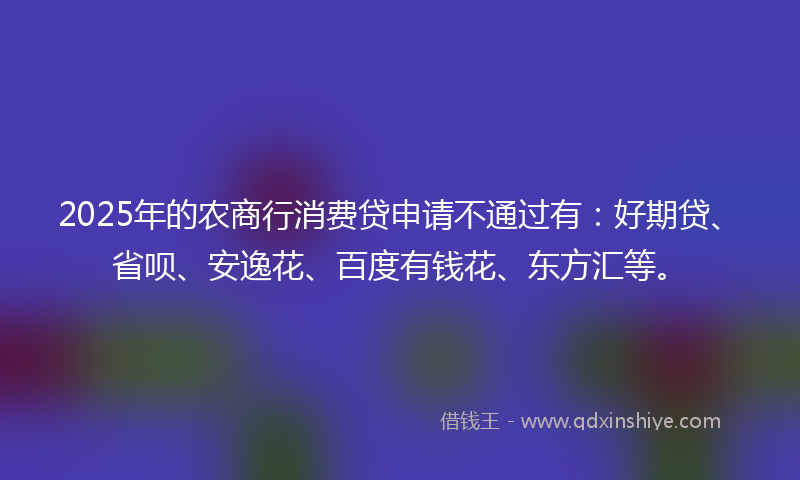 2025年的农商行消费贷申请不通过有：好期贷、省呗、安逸花、百度有钱花、东方汇等。