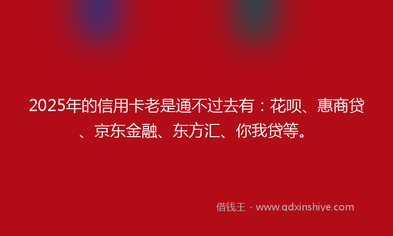 2025年的信用卡老是通不过去有：花呗、惠商贷、京东金融、东方汇、你我贷等。