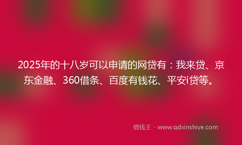 2025年的十八岁可以申请的网贷有：我来贷、京东金融、360借条、百度有钱花、平安i贷等。