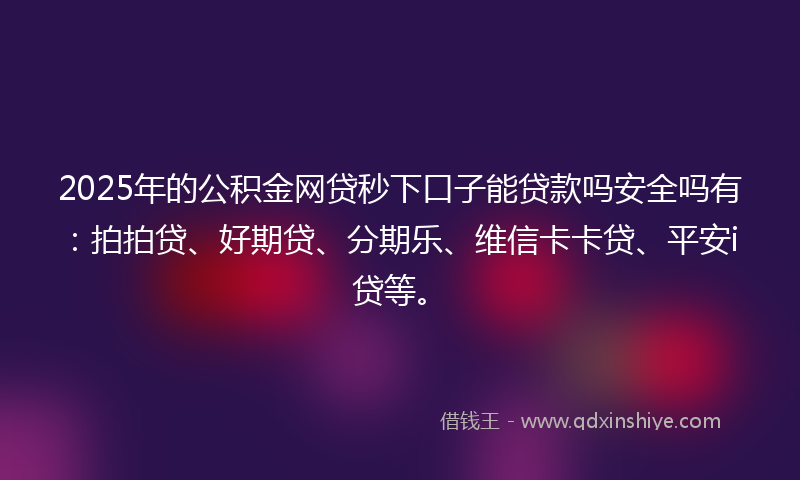 2025年的公积金网贷秒下口子能贷款吗安全吗有：拍拍贷、好期贷、分期乐、维信卡卡贷、平安i贷等。