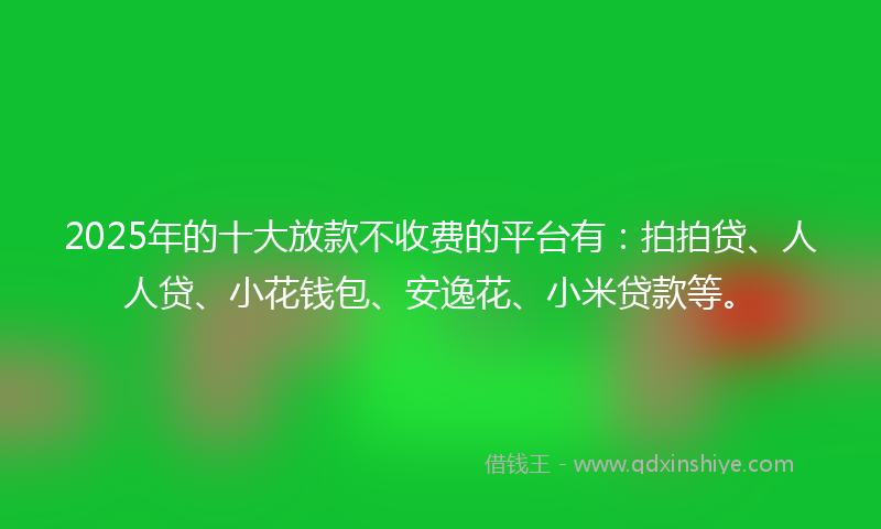 2025年的十大放款不收费的平台有：拍拍贷、人人贷、小花钱包、安逸花、小米贷款等。