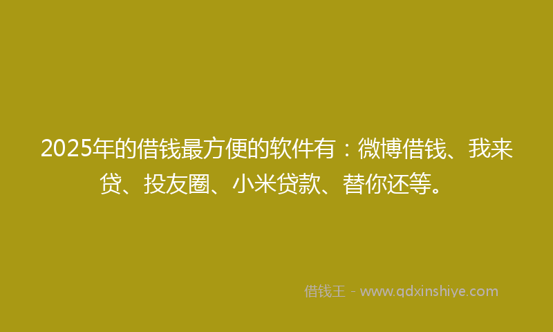 2025年的借钱最方便的软件有：微博借钱、我来贷、投友圈、小米贷款、替你还等。