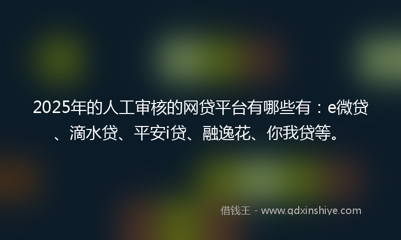 2025年的人工审核的网贷平台有哪些有：e微贷、滴水贷、平安i贷、融逸花、你我贷等。