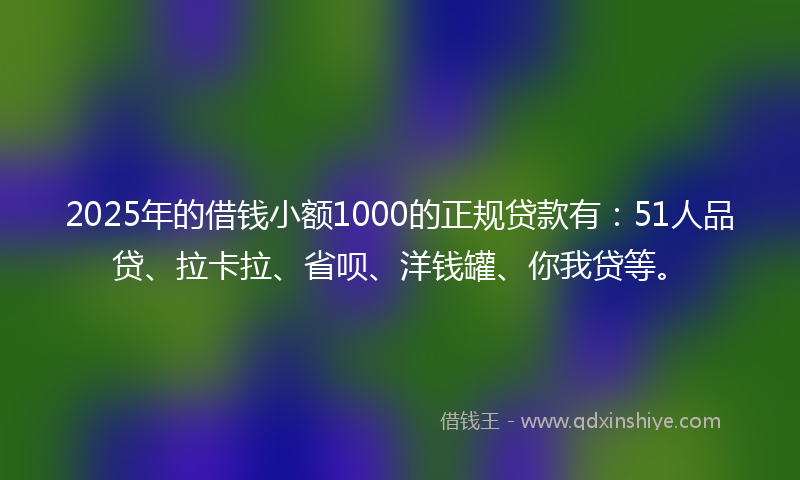 2025年的借钱小额1000的正规贷款有：51人品贷、拉卡拉、省呗、洋钱罐、你我贷等。