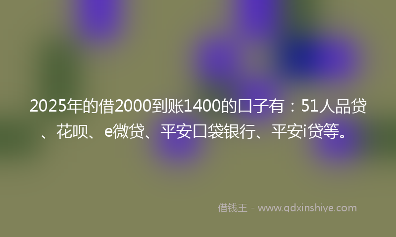 2025年的借2000到账1400的口子有：51人品贷、花呗、e微贷、平安口袋银行、平安i贷等。