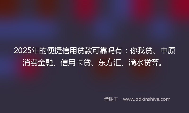 2025年的便捷信用贷款可靠吗有：你我贷、中原消费金融、信用卡贷、东方汇、滴水贷等。