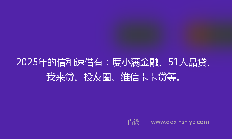 2025年的信和速借有：度小满金融、51人品贷、我来贷、投友圈、维信卡卡贷等。