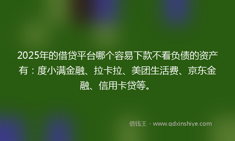 2025年的借贷平台哪个容易下款不看负债的资产有：度小满金融、拉卡拉、美团生活费、京东金融、信用卡贷等。
